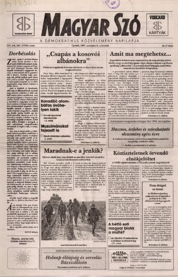 Magyar Szó, 54. évf. 1997. november 6. 262. sz. 1–16. oldal