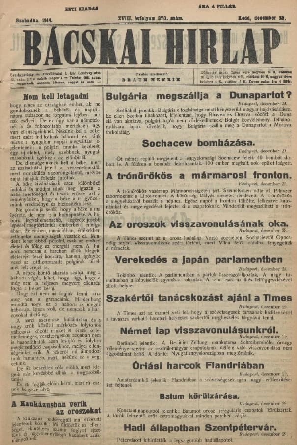 Bácskai Hirlap, 18. évf. 1914. december 29. 370. sz.