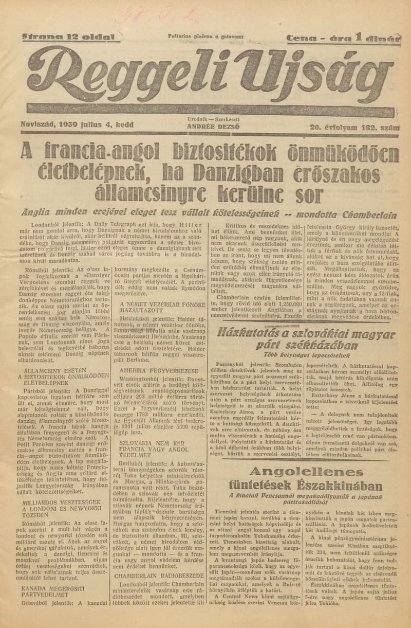 Reggeli Újság, 20. évf. 1939. július 4. 182. sz.