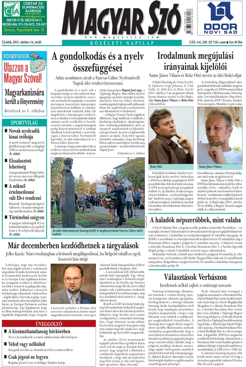 Magyar Szó, 70. évf. 2013. október 14. 239. sz. 1–16. oldal