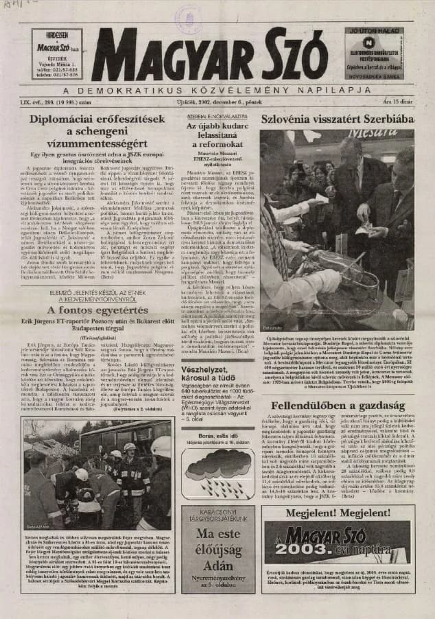 Magyar Szó, 59. évf. 2002. december 6. 289. sz. 1–16. oldal