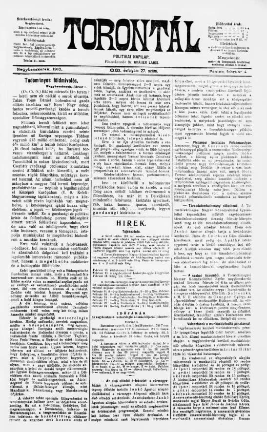 Torontál, 39. évf. 1910. február 4. 27. sz.