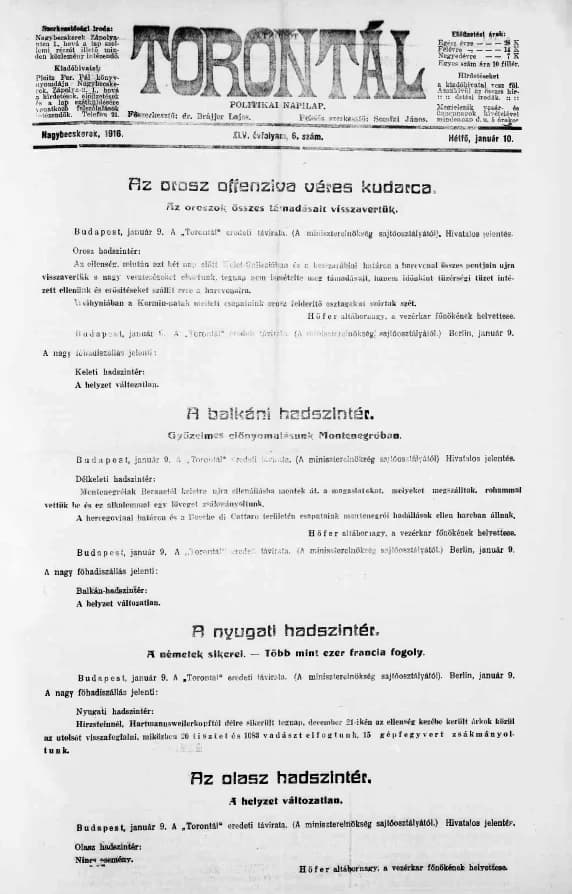 Torontál, 45. évf. 1916. január 10. 6. sz.