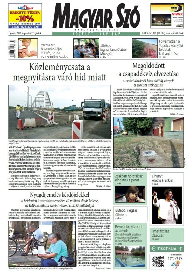Magyar Szó, 75. évf. 2018. augusztus 17. 190. sz. 1–16. oldal
