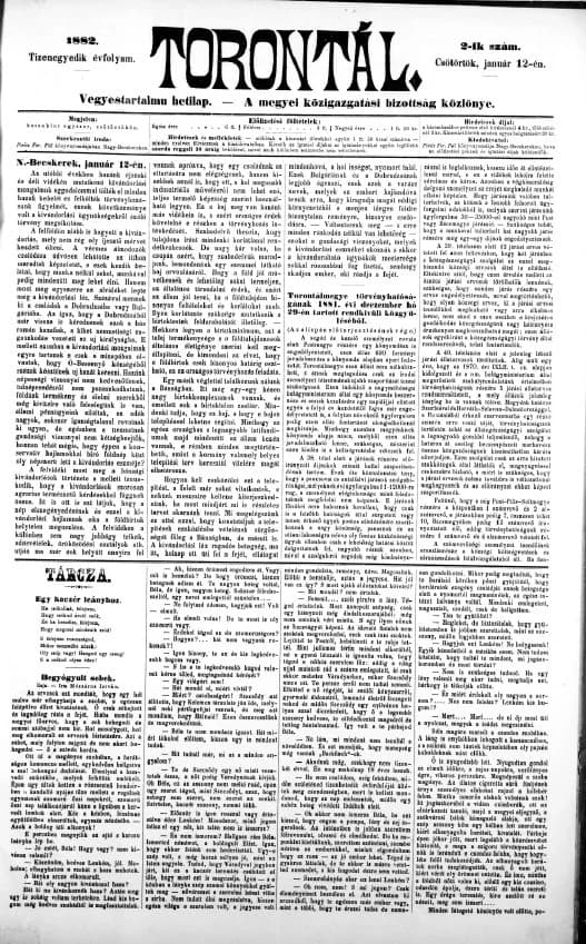Torontál, 11. évf. 1882. január 12. 2. sz.