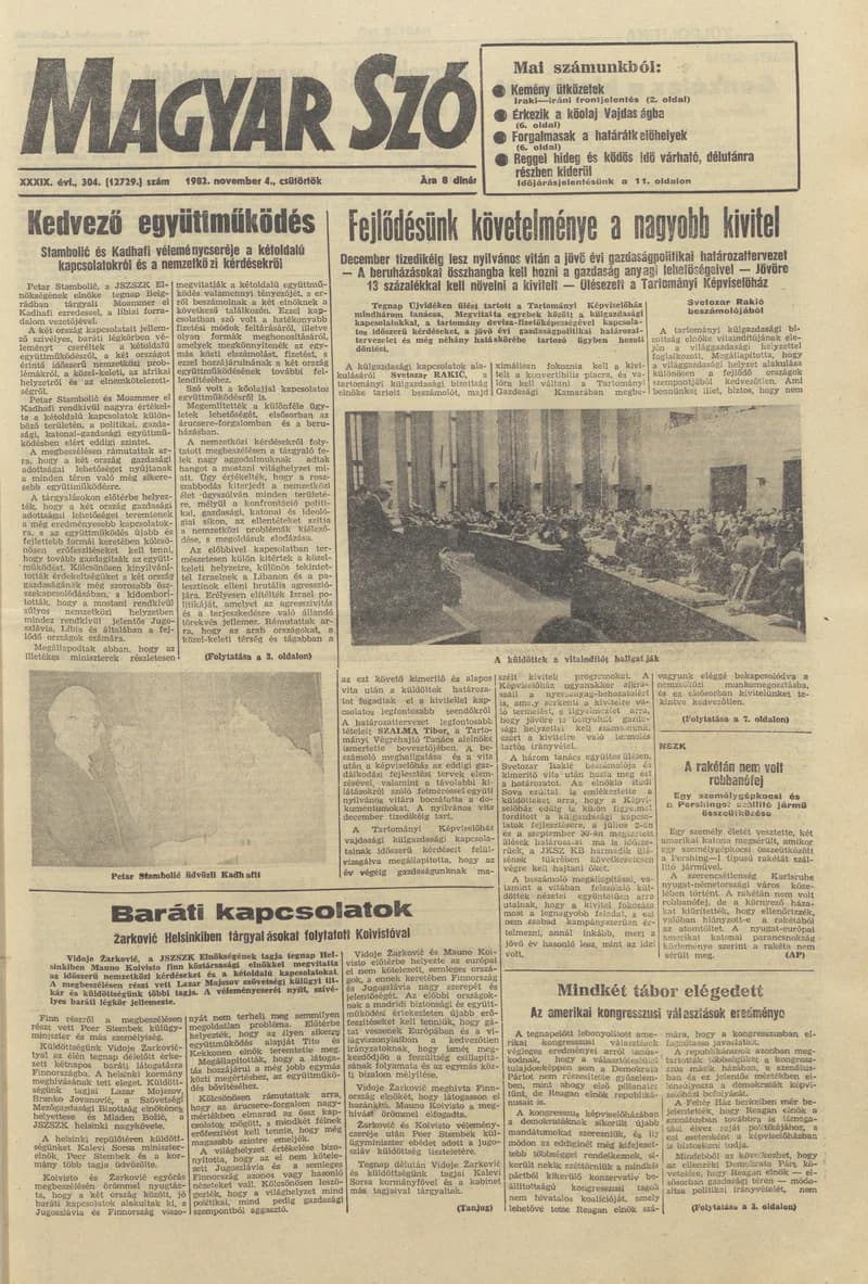 Magyar Szó, 39. évf. 1982. november 4. 304. sz. 1–20. oldal