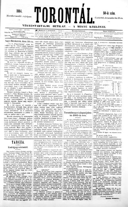 Torontál, 13. évf. 1884. december 11. 50. sz.
