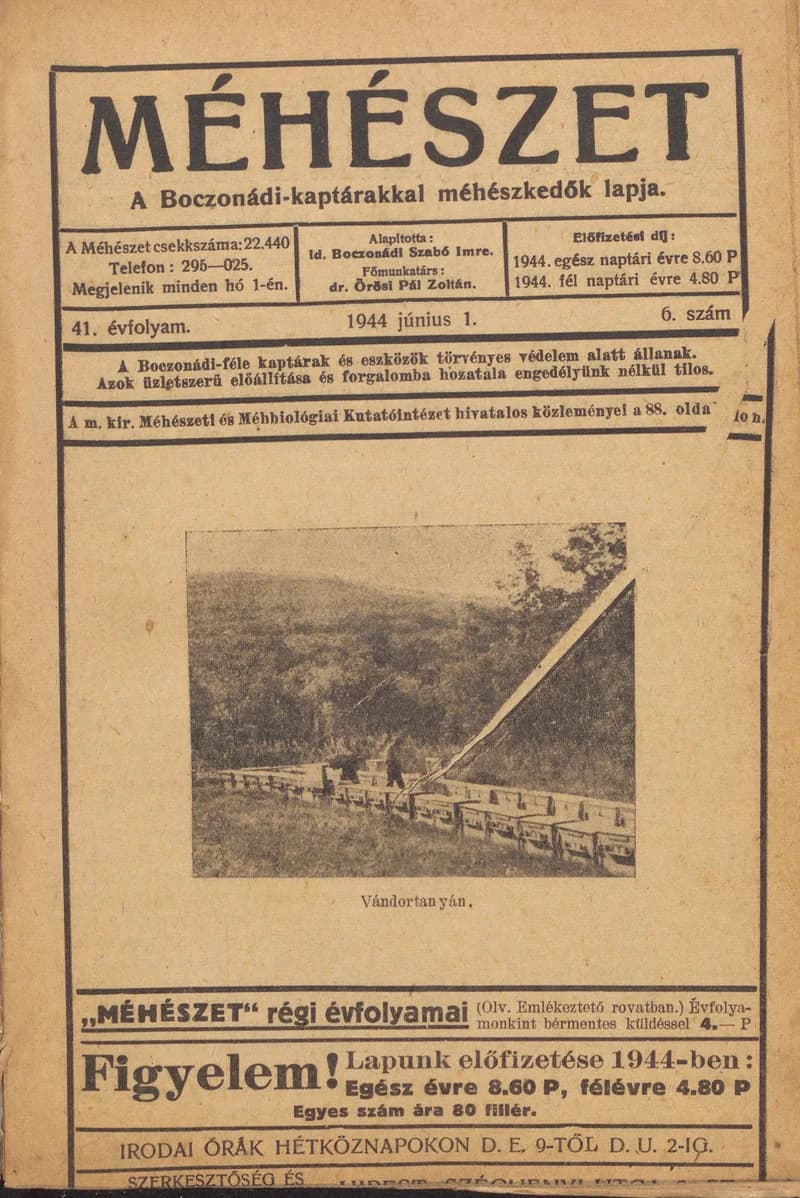 Méhészet, 41. évf. 1944. június 1. 6. sz.