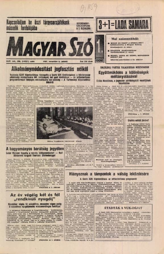Magyar Szó, 44. évf. 1987. november 6. 306. sz. 1–20. oldal