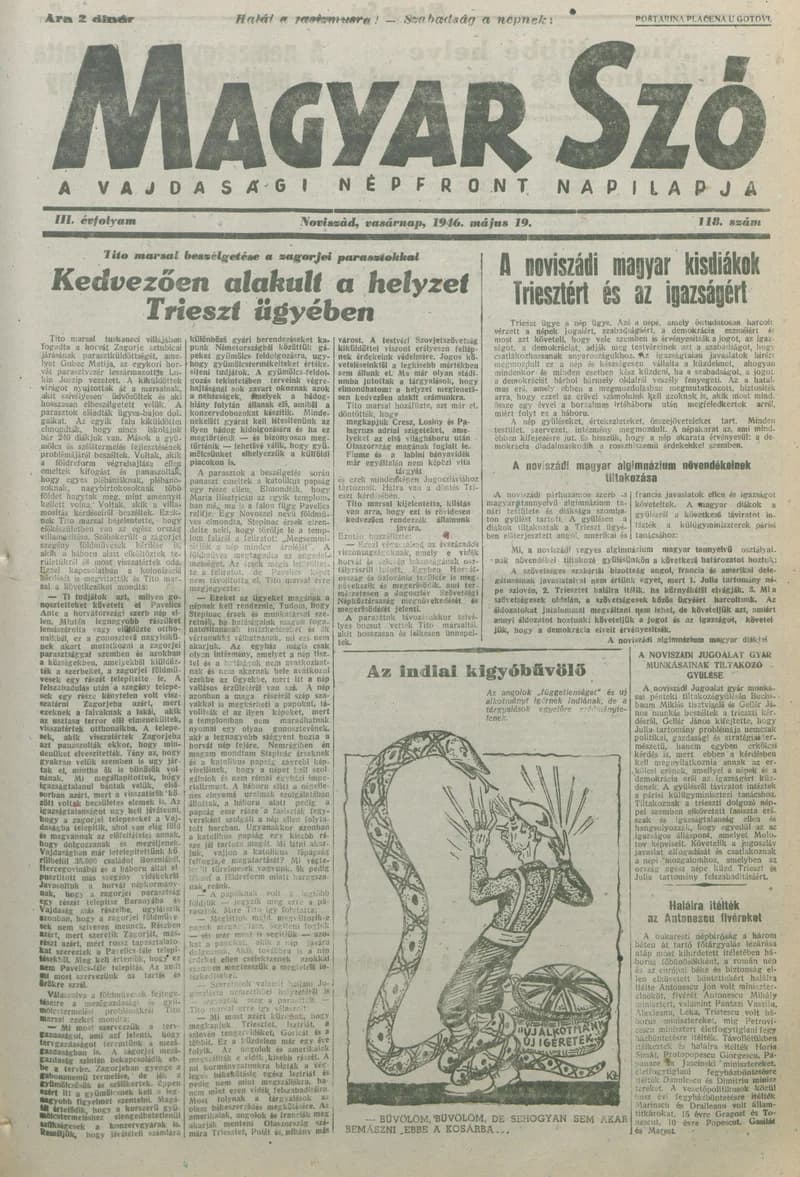 Magyar Szó, 3. évf. 1946. május 19. 118. sz. 1–8. oldal