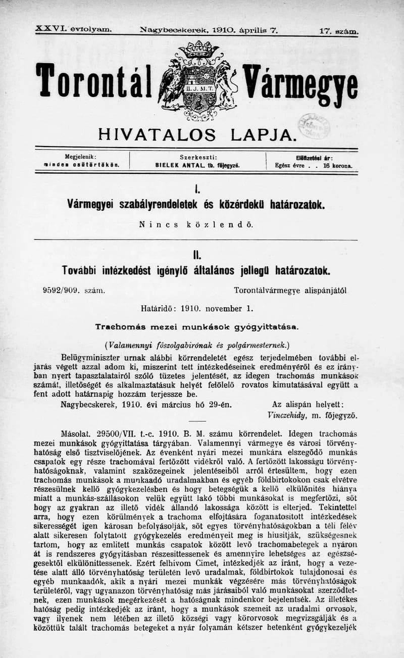 Torontál Vármegye Hivatalos Lapja, 26. évf. 1910. április 7. 17. sz.