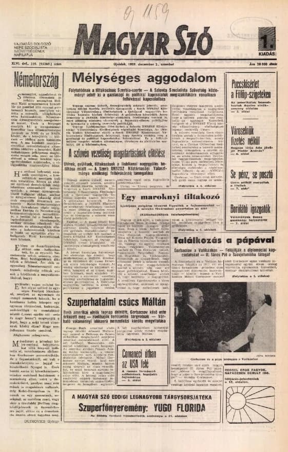 Magyar Szó, 46. évf. 1989. december 2. 329. sz. 1–28. oldal