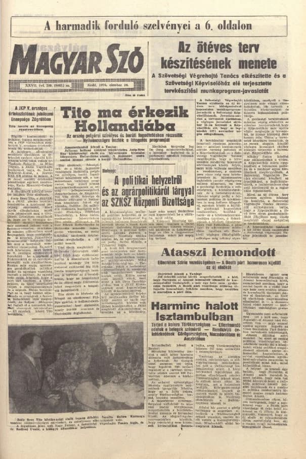 Magyar Szó, 27. évf. 1970. október 20. 289. sz. 1–16. oldal