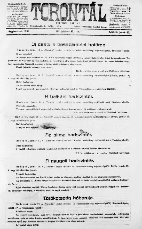 Torontál, 45. évf. 1916. január 20. 15. sz.