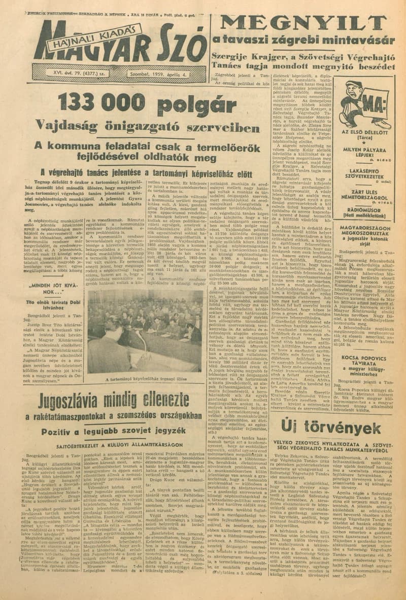 Magyar Szó, 16. évf. 1959. április 4. 79. sz. 1–20. oldal