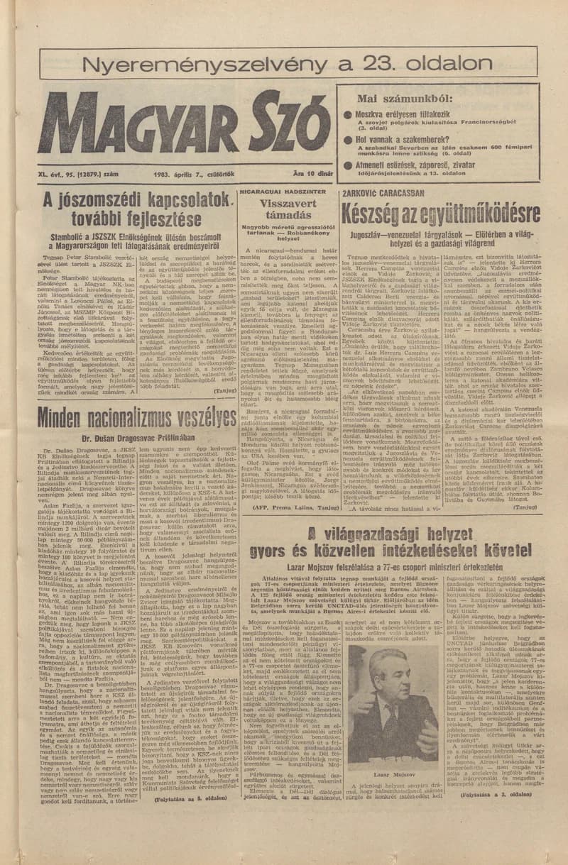 Magyar Szó, 40. évf. 1983. április 7. 95. sz. 1–24. oldal