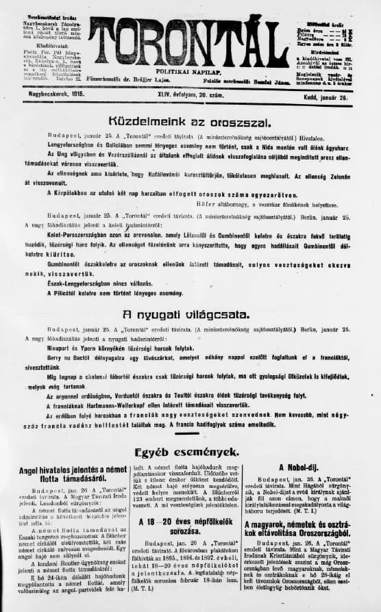 Torontál, 44. évf. 1915. január 26. 20. sz.