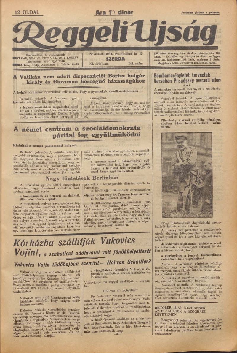 Reggeli Újság, 11. évf. 1930. október 15. 241. sz.