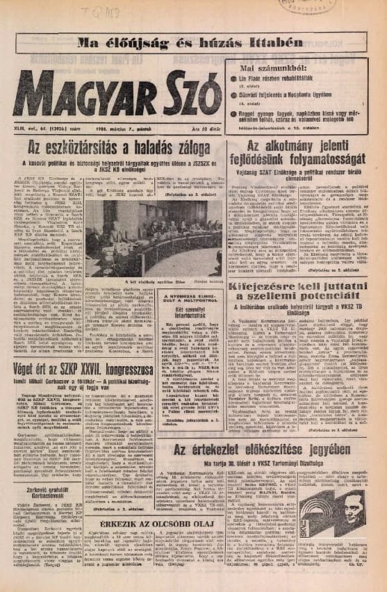 Magyar Szó, 43. évf. 1986. március 7. 64. sz. 1–20. oldal