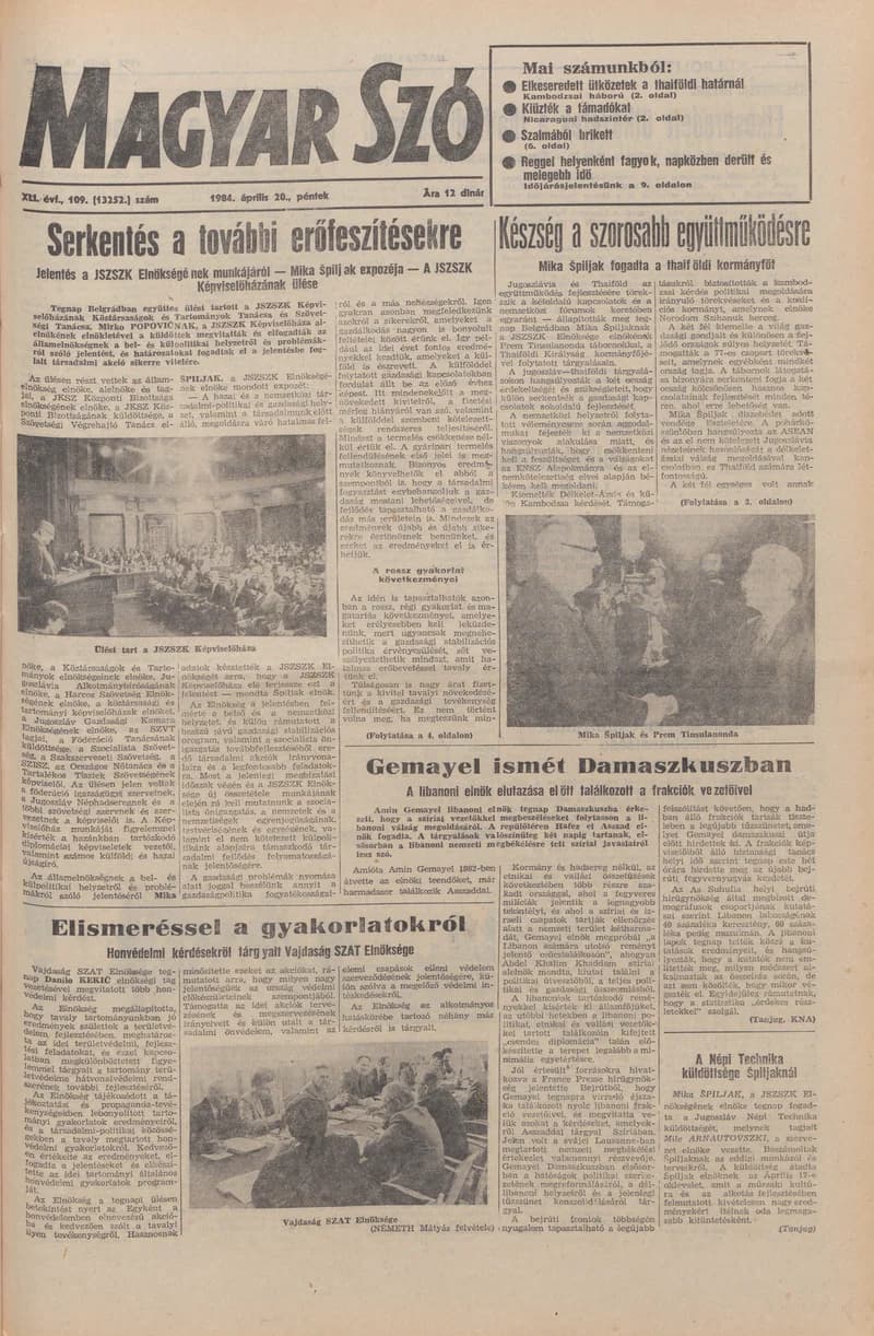 Magyar Szó, 41. évf. 1984. április 20. 109. sz. 1–20. oldal