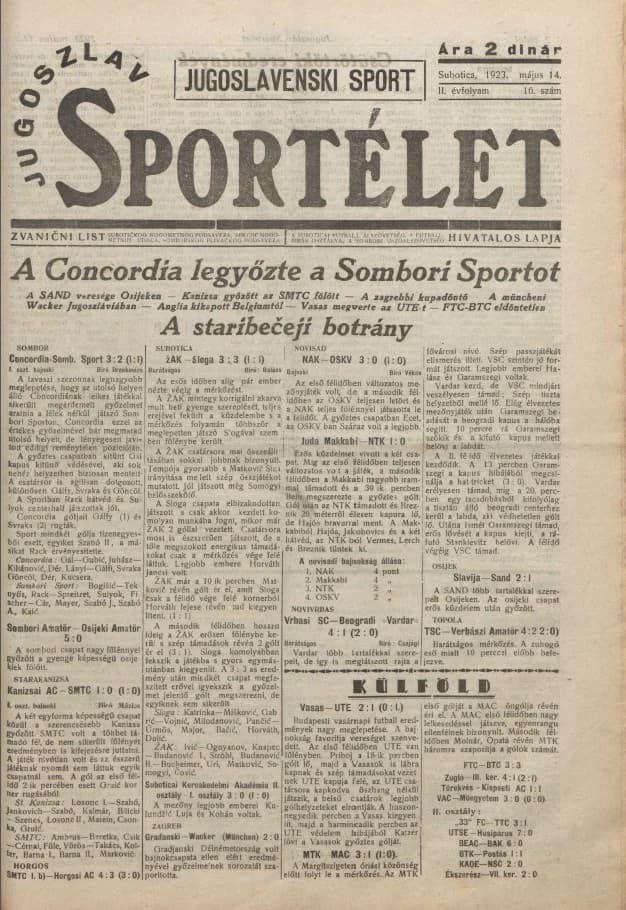 Jugoszláv sportélet, 2. évf. 1923. május 14. 16. sz.