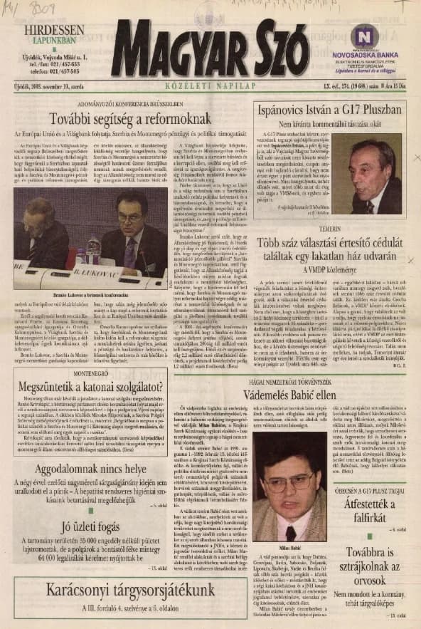 Magyar Szó, 60. évf. 2003. november 19. 275. sz. 1–20. oldal