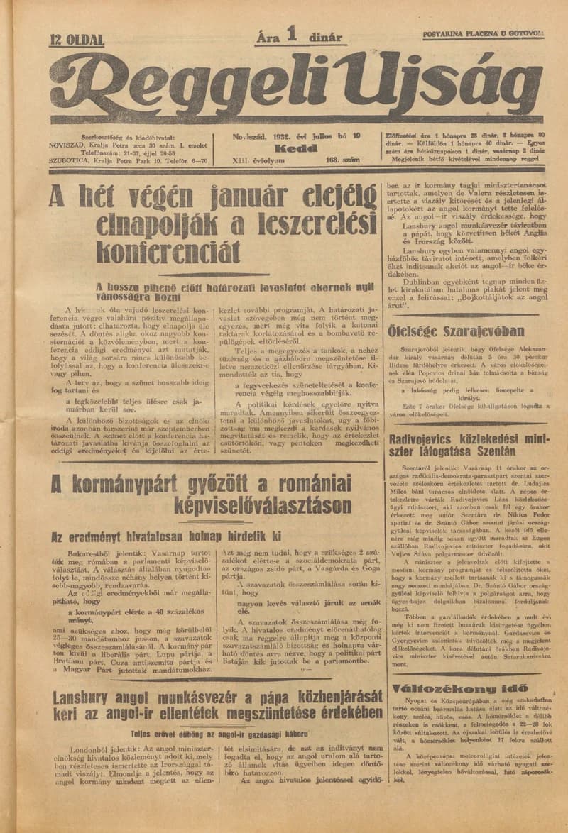 Reggeli Újság, 13. évf. 1932. július 19. 168. sz.