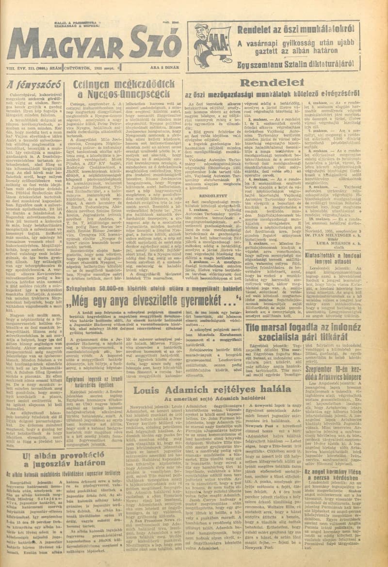 Magyar Szó, 8. évf. 1951. szeptember 6. 211. sz. 1–6. oldal