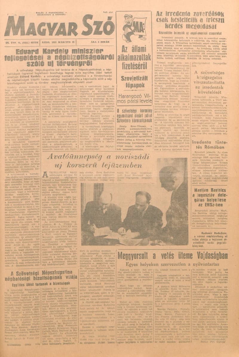 Magyar Szó, 9. évf. 1952. március 25. 73. sz. 1–6. oldal