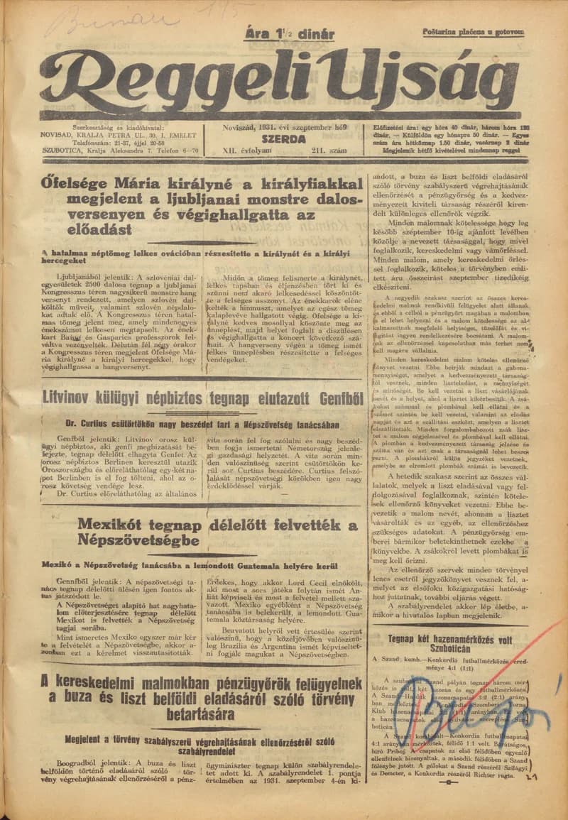 Reggeli Újság, 12. évf. 1931. szeptember 9. 211. sz.