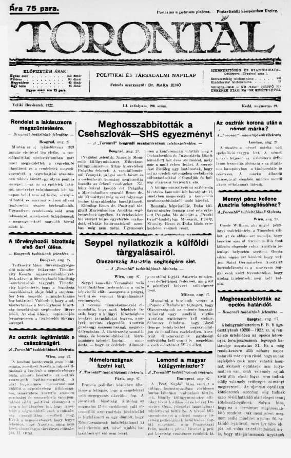 Torontál, 51. évf. 1922. augusztus 29. 190. sz.