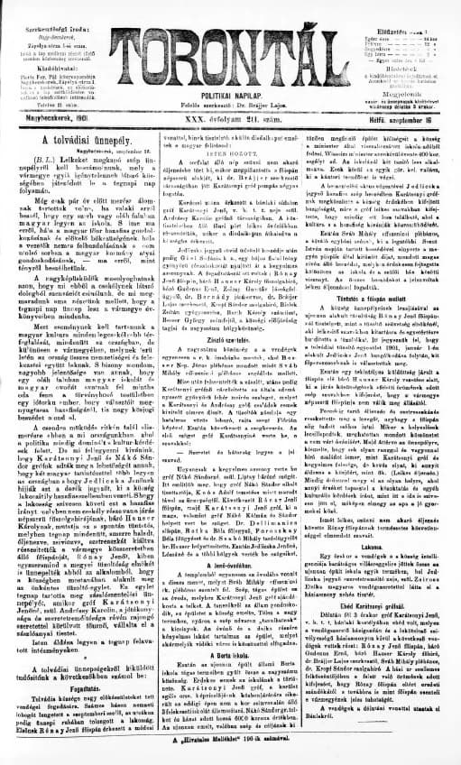 Torontál, 30. évf. 1901. szeptember 16. 211. sz.
