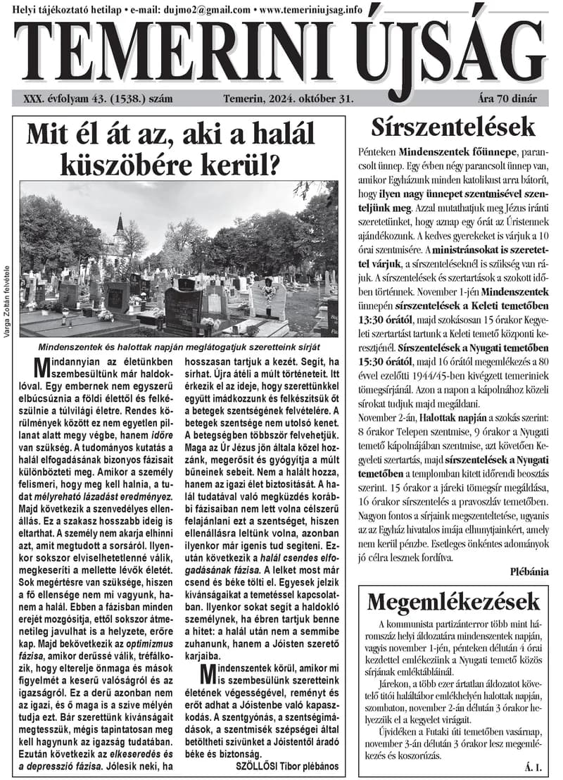 Temerini Újság, 30. évf. 2024. október 31. 43. sz.