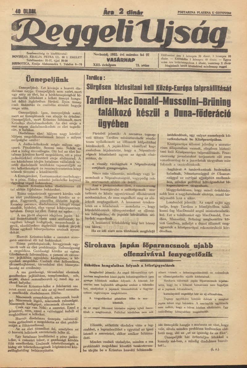 Reggeli Újság, 13. évf. 1932. március 27. 73. sz.