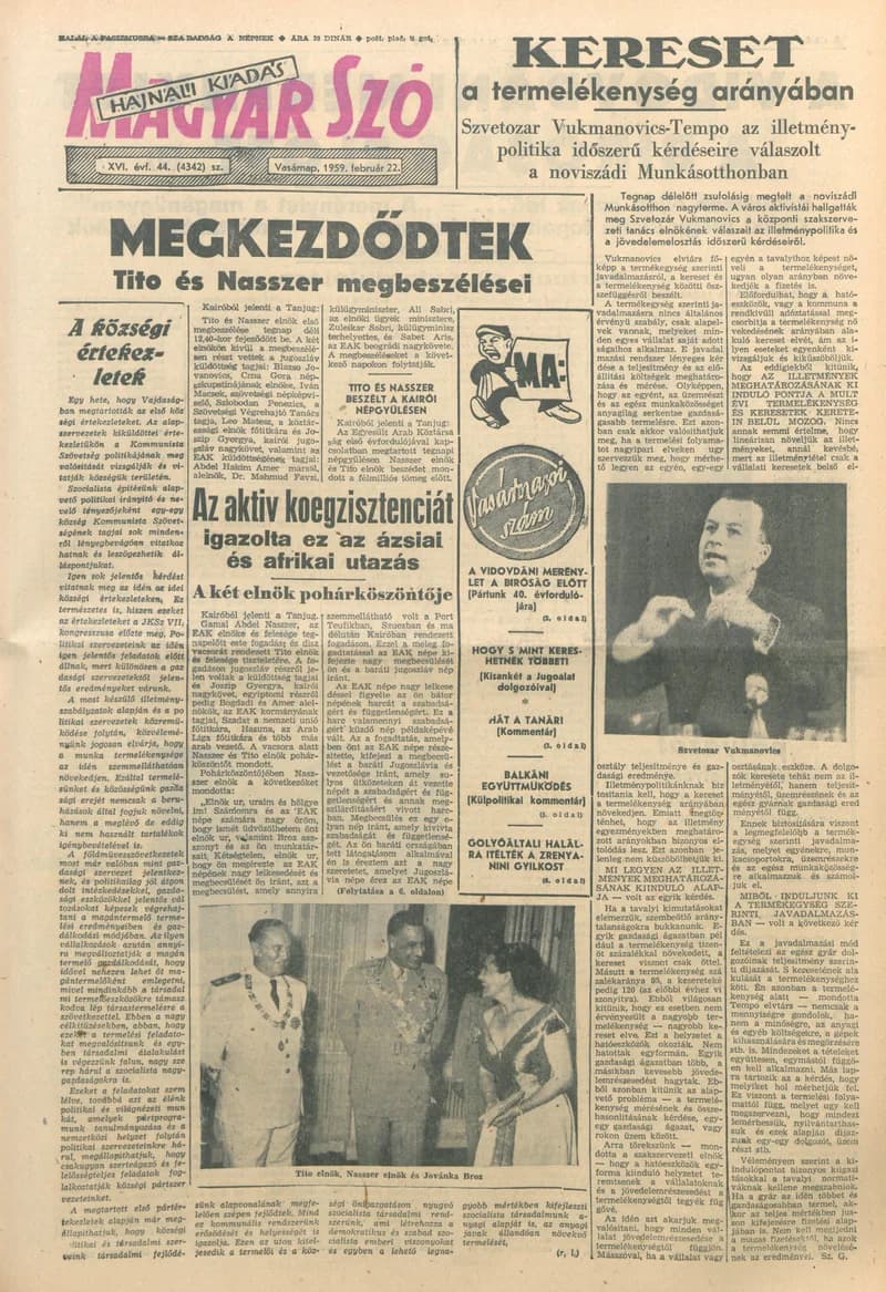 Magyar Szó, 16. évf. 1959. február 22. 44. sz. 1–22. oldal