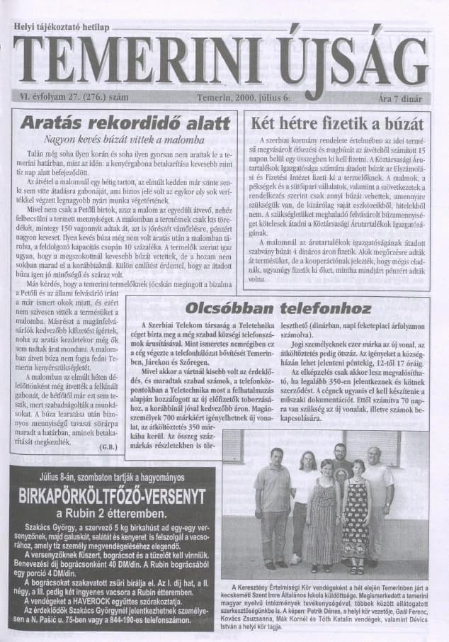 Temerini Újság, 6. évf. 2000. július 6. 27. sz.