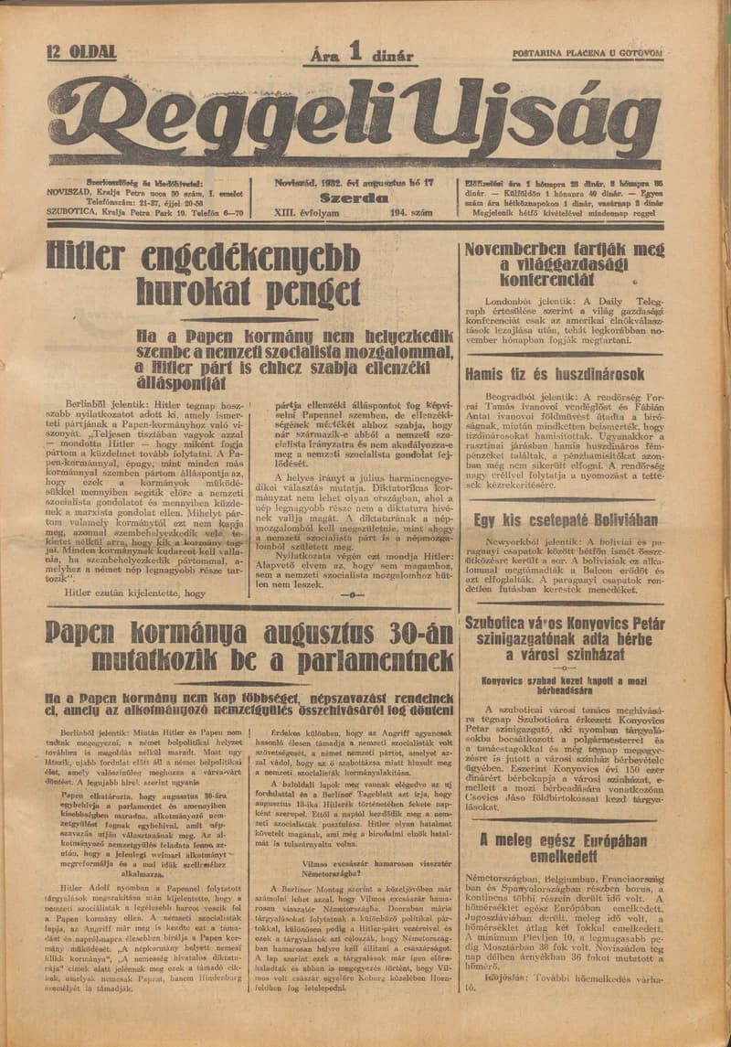 Reggeli Újság, 13. évf. 1932. augusztus 17. 194. sz.