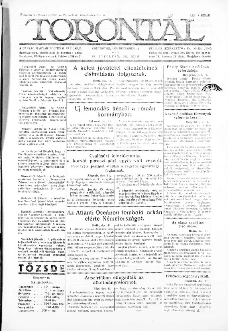 Torontál, 58. évf. 1929. december 12. 286. sz.