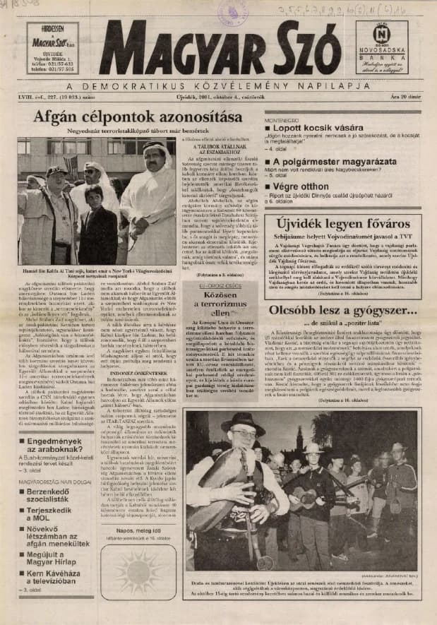 Magyar Szó, 58. évf. 2001. október 4. 227. sz. 1–16. oldal