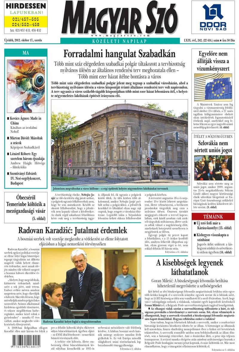 Magyar Szó, 69. évf. 2012. október 17. 242. sz. 1–20. oldal