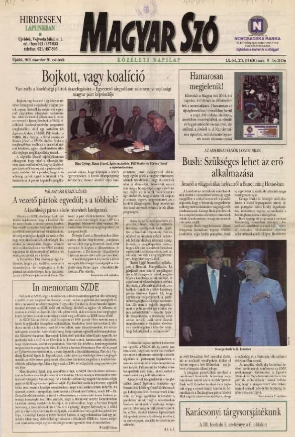 Magyar Szó, 60. évf. 2003. november 20. 275. sz. 1–20. oldal