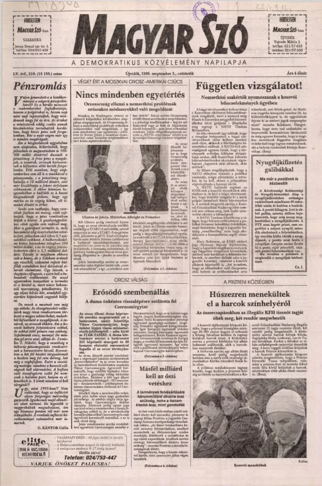 Magyar Szó, 55. évf. 1998. szeptember 3. 210. sz. 1–16. oldal