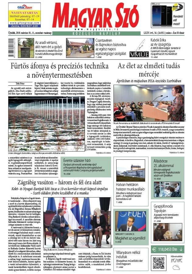 Magyar Szó, 75. évf. 2018. március 10. – 11. 56. sz. 1–44. oldal