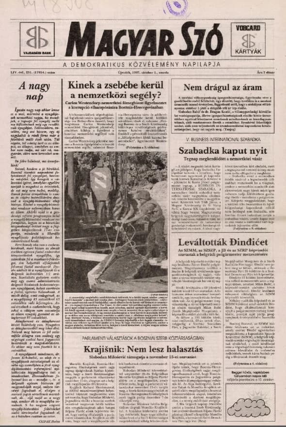 Magyar Szó, 54. évf. 1997. október 1. 231. sz. 1–16. oldal