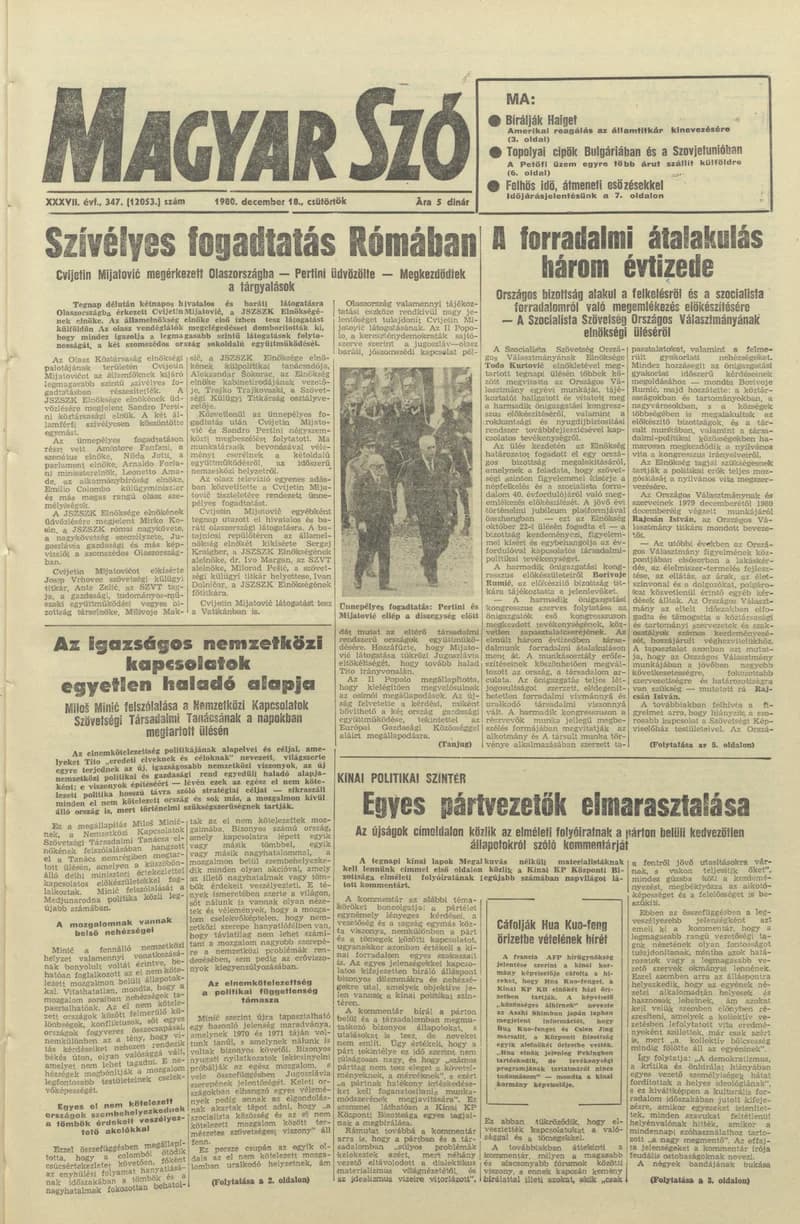 Magyar Szó, 37. évf. 1980. december 18. 347. sz. 1–20. oldal
