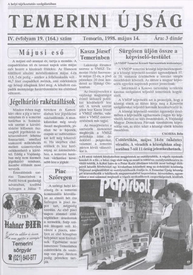 Temerini Újság, 4. évf. 1998. május 14. 19. sz.