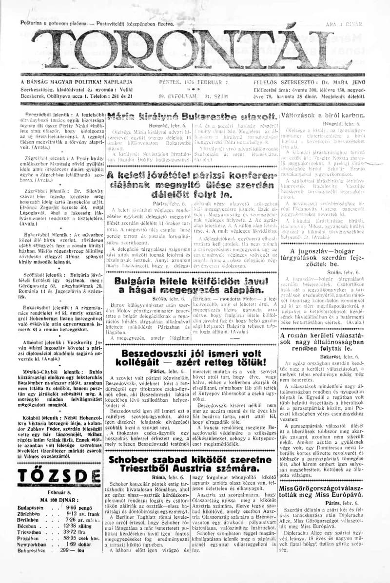 Torontál, 59. évf. 1930. február 7. 31. sz.