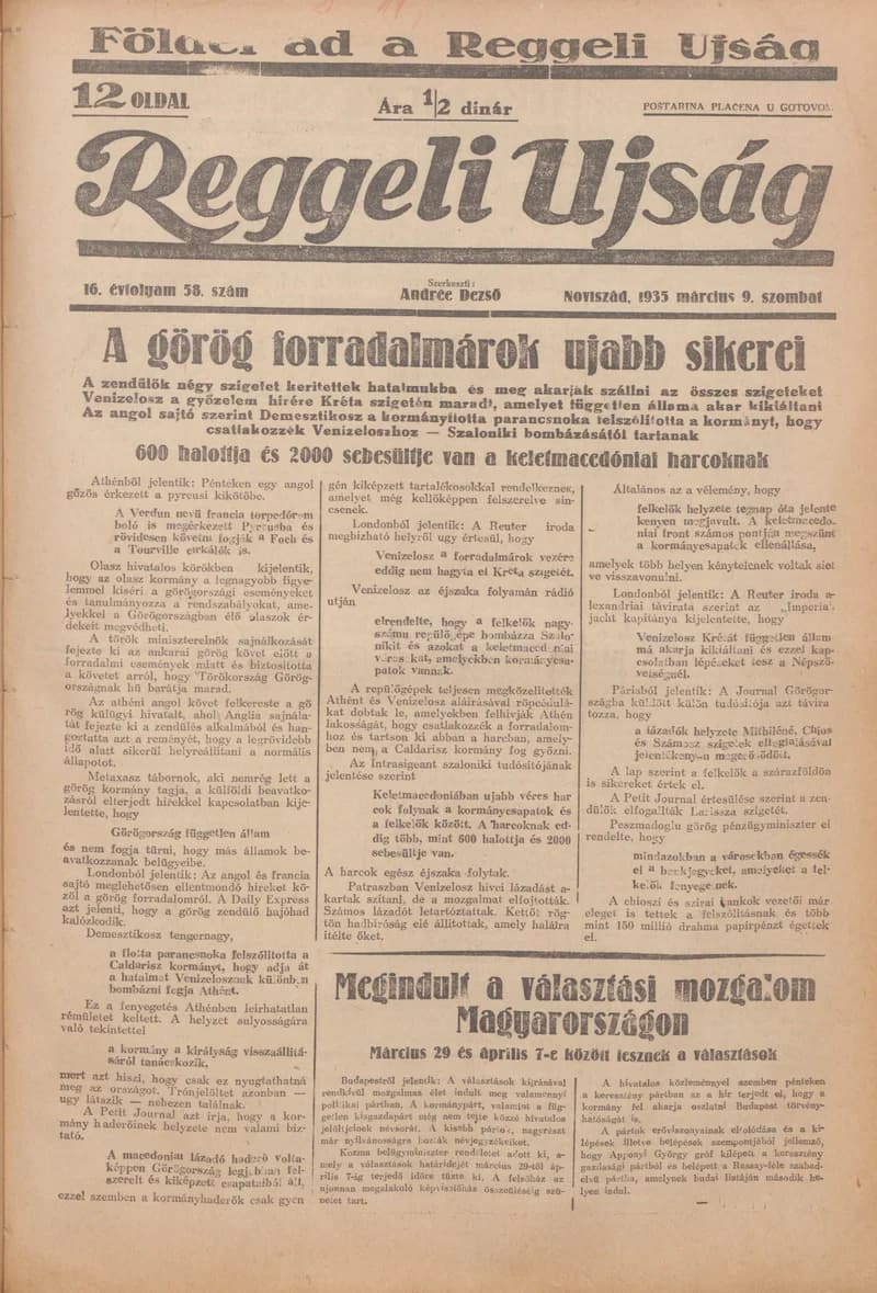 Reggeli Újság, 16. évf. 1935. március 9. 58. sz.