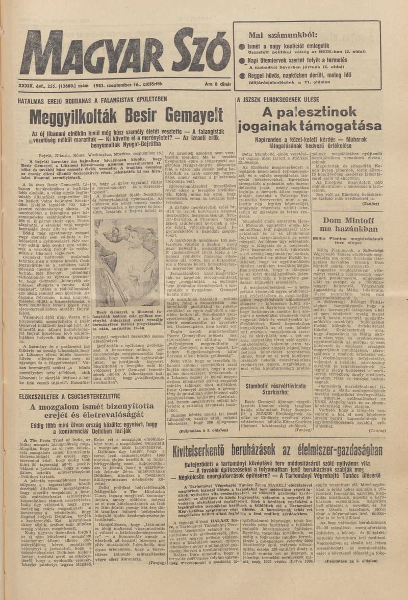 Magyar Szó, 39. évf. 1982. szeptember 16. 255. sz. 1–24. oldal