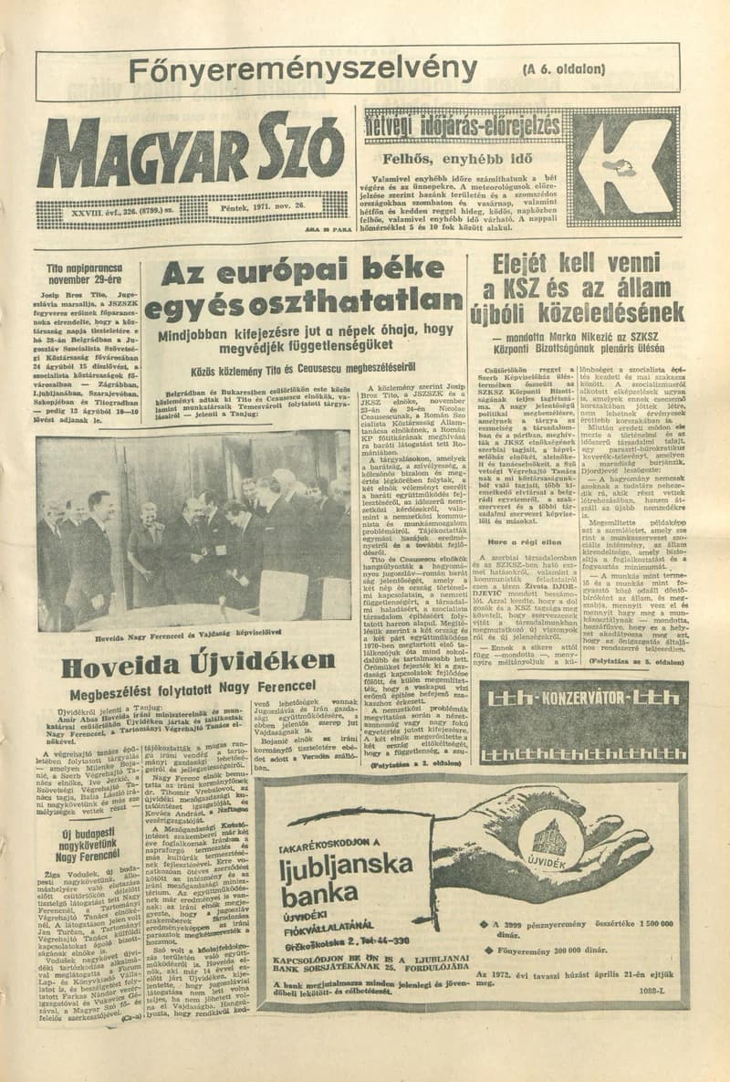 Magyar Szó, 28. évf. 1971. november 26. 326. sz. 1–12. oldal